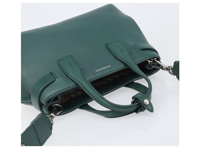 Borsa a mano BURBERRY in pelle 2way Verde Argento Auth BA15318A - vista 6