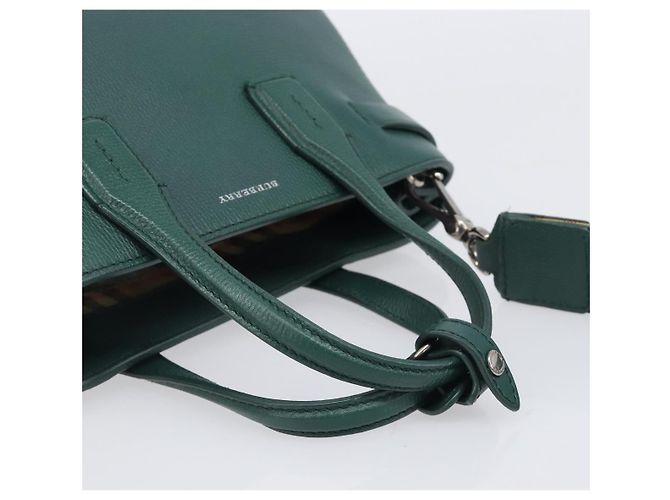Borsa a mano BURBERRY in pelle 2way Verde Argento Auth BA15318A - vista 7