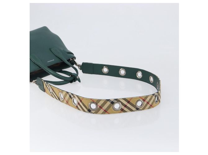 Borsa a mano BURBERRY in pelle 2way Verde Argento Auth BA15318A - vista 8