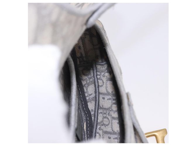 Borsa Christian Dior Trotter Canvas Saddle Oblique Grigio Oro Auth 199836SM Marrone D'oro - vista 19