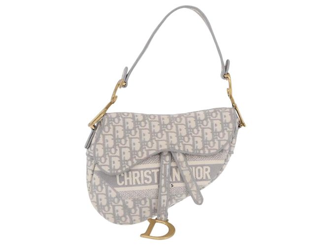 Borsa Christian Dior Trotter Canvas Saddle Oblique Grigio Oro Auth 199836SM Marrone D'oro - vista 2