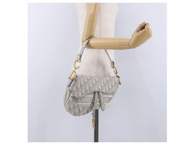 Borsa Christian Dior Trotter Canvas Saddle Oblique Grigio Oro Auth 199836SM Marrone D'oro - vista 22