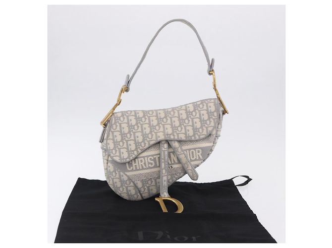 Borsa Christian Dior Trotter Canvas Saddle Oblique Grigio Oro Auth 199836SM Marrone D'oro - vista 23