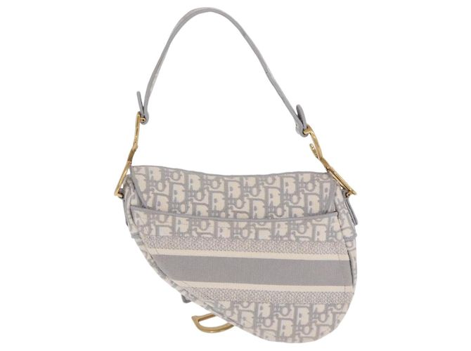 Borsa Christian Dior Trotter Canvas Saddle Oblique Grigio Oro Auth 199836SM Marrone D'oro - vista 3