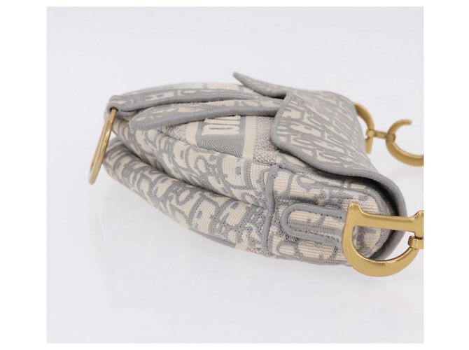 Borsa Christian Dior Trotter Canvas Saddle Oblique Grigio Oro Auth 199836SM Marrone D'oro - vista 4