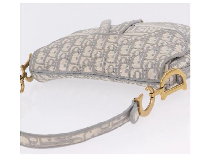 Borsa Christian Dior Trotter Canvas Saddle Oblique Grigio Oro Auth 199836SM Marrone D'oro - vista 6
