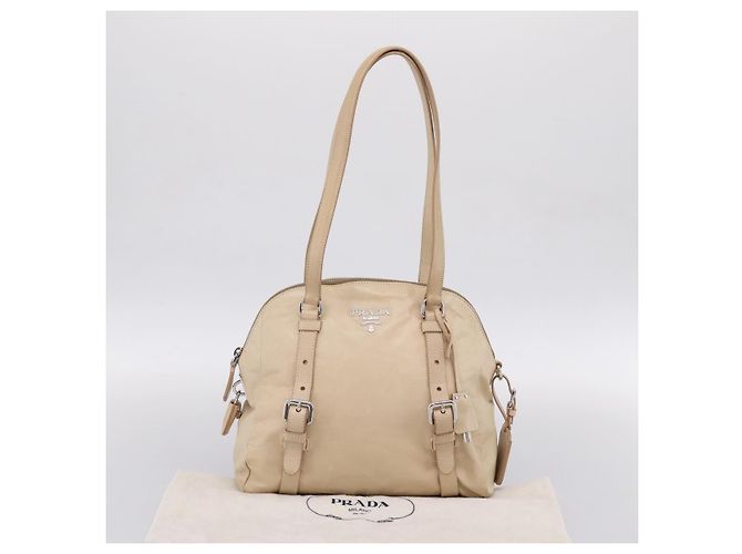 PRADA Schultertasche aus Leder Beige Silber Auth 200826V - Ansicht 12