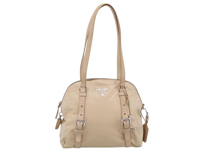 PRADA Schultertasche aus Leder Beige Silber Auth 200826V - Ansicht 13