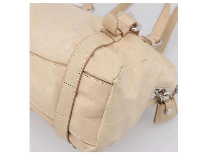 PRADA Schultertasche aus Leder Beige Silber Auth 200826V - Ansicht 16