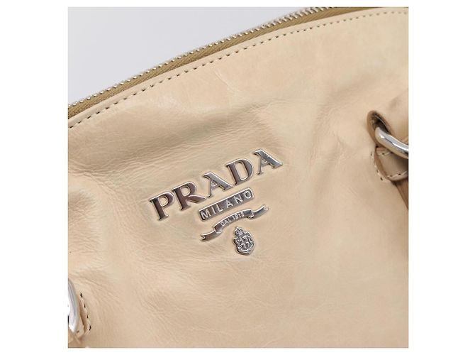 PRADA Schultertasche aus Leder Beige Silber Auth 200826V - Ansicht 20