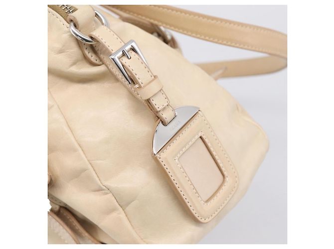 PRADA Schultertasche aus Leder Beige Silber Auth 200826V - Ansicht 21