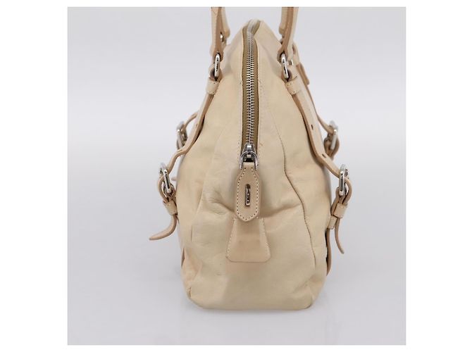 PRADA Schultertasche aus Leder Beige Silber Auth 200826V - Ansicht 3