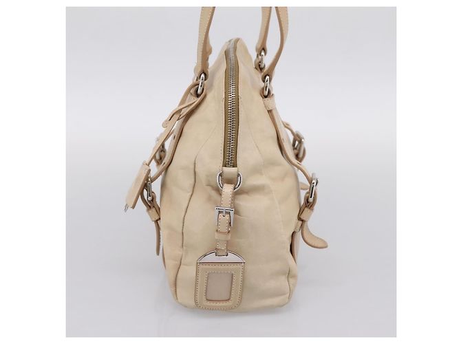 PRADA Schultertasche aus Leder Beige Silber Auth 200826V - Ansicht 4