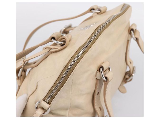 PRADA Schultertasche aus Leder Beige Silber Auth 200826V - Ansicht 6