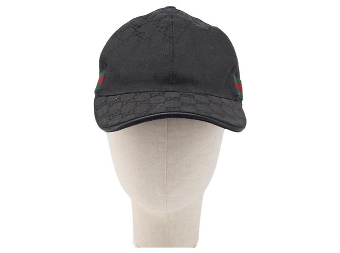 Cappello GUCCI GG Canvas Web Sherry Line Nero Tono Oro 200035 Auth 202104A - vista 2