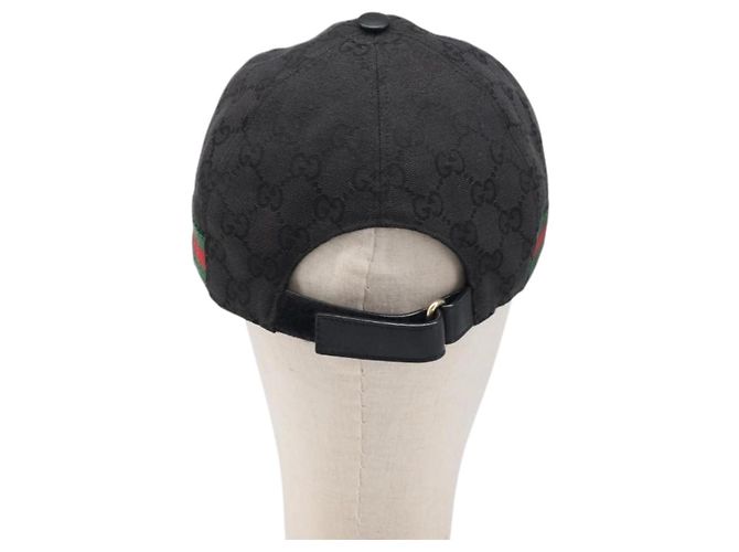 Cappello GUCCI GG Canvas Web Sherry Line Nero Tono Oro 200035 Auth 202104A - vista 3
