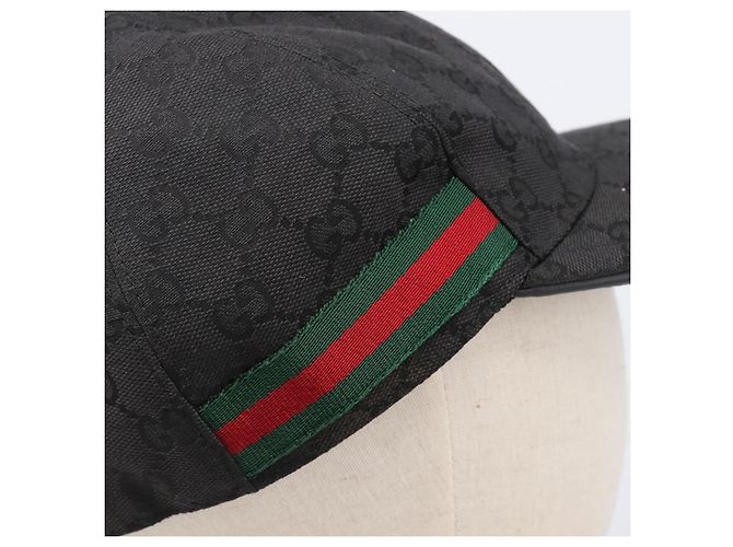 Cappello GUCCI GG Canvas Web Sherry Line Nero Tono Oro 200035 Auth 202104A - vista 6