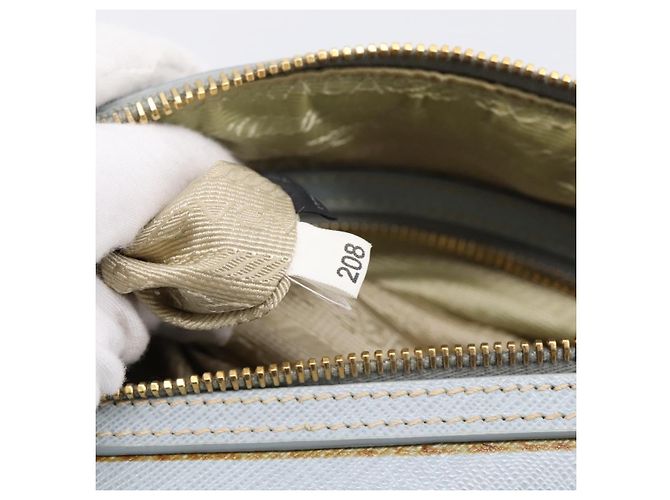 Borsa Boston PRADA pelle Saffiano 2way Blu Chiaro Oro Auth 201928A D'oro - vista 12