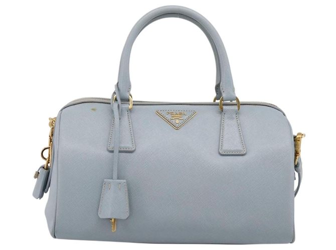 Borsa Boston PRADA pelle Saffiano 2way Blu Chiaro Oro Auth 201928A D'oro - vista 13