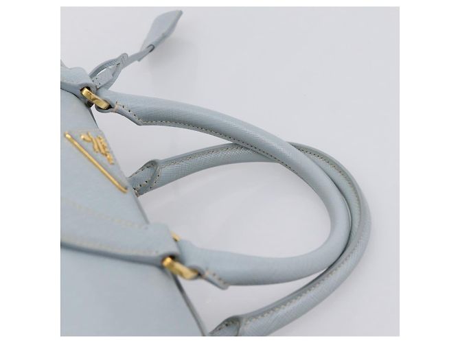 Borsa Boston PRADA pelle Saffiano 2way Blu Chiaro Oro Auth 201928A D'oro - vista 14