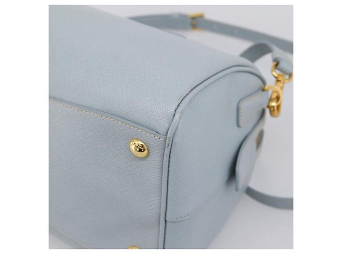 Borsa Boston PRADA pelle Saffiano 2way Blu Chiaro Oro Auth 201928A D'oro - vista 16