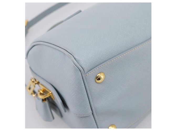 Borsa Boston PRADA pelle Saffiano 2way Blu Chiaro Oro Auth 201928A D'oro - vista 17