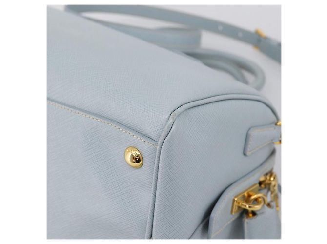 Borsa Boston PRADA pelle Saffiano 2way Blu Chiaro Oro Auth 201928A D'oro - vista 18
