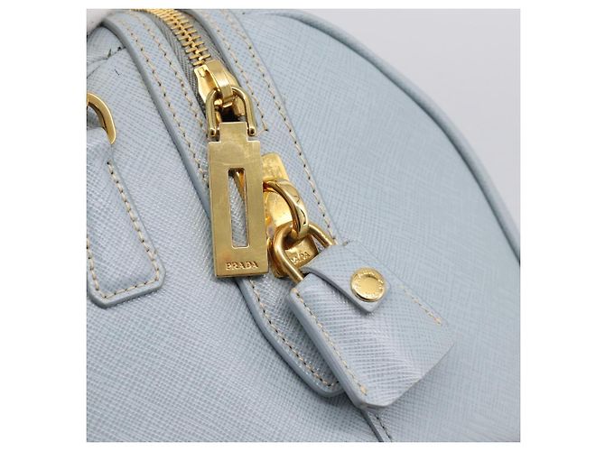 Borsa Boston PRADA pelle Saffiano 2way Blu Chiaro Oro Auth 201928A D'oro - vista 20