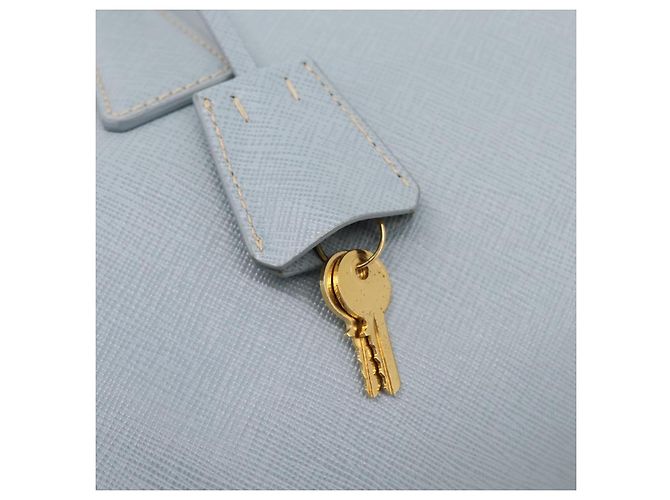 Borsa Boston PRADA pelle Saffiano 2way Blu Chiaro Oro Auth 201928A D'oro - vista 21