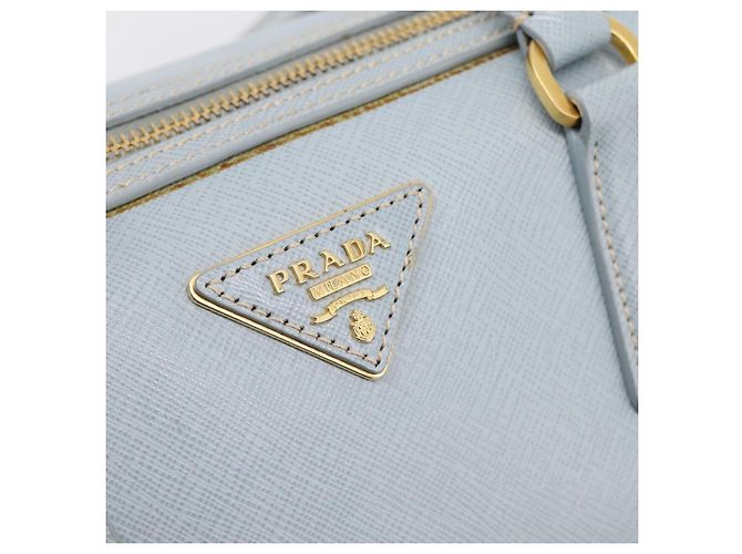 Borsa Boston PRADA pelle Saffiano 2way Blu Chiaro Oro Auth 201928A D'oro - vista 22