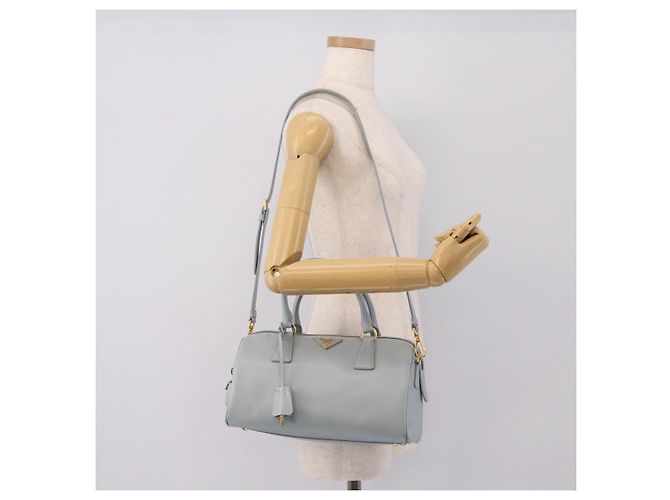 Borsa Boston PRADA pelle Saffiano 2way Blu Chiaro Oro Auth 201928A D'oro - vista 28