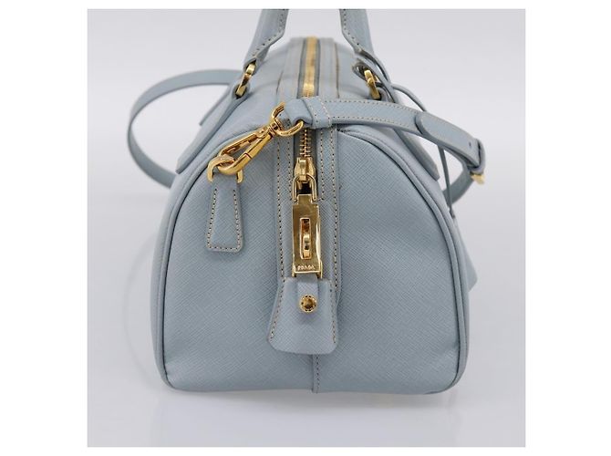 Borsa Boston PRADA pelle Saffiano 2way Blu Chiaro Oro Auth 201928A D'oro - vista 3
