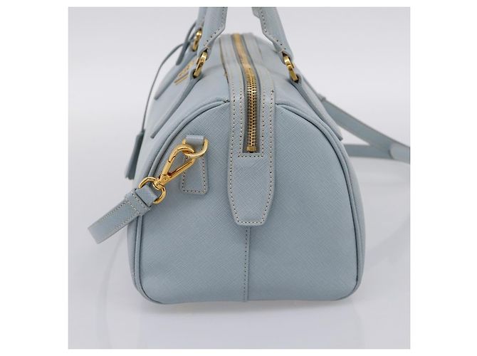 Borsa Boston PRADA pelle Saffiano 2way Blu Chiaro Oro Auth 201928A D'oro - vista 4