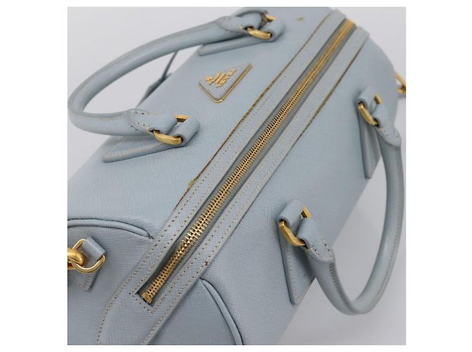 Borsa Boston PRADA pelle Saffiano 2way Blu Chiaro Oro Auth 201928A D'oro - vista 6