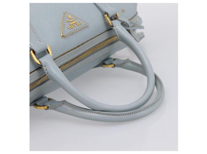 Borsa Boston PRADA pelle Saffiano 2way Blu Chiaro Oro Auth 201928A D'oro - vista 7