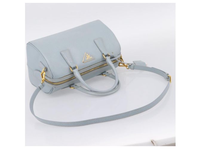 Borsa Boston PRADA pelle Saffiano 2way Blu Chiaro Oro Auth 201928A D'oro - vista 8