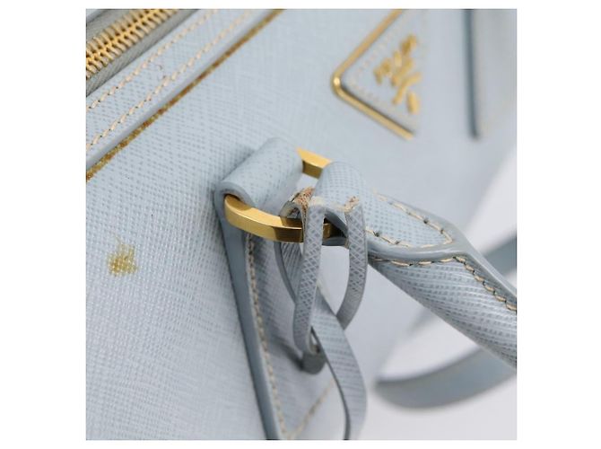 Borsa Boston PRADA pelle Saffiano 2way Blu Chiaro Oro Auth 201928A D'oro - vista 9