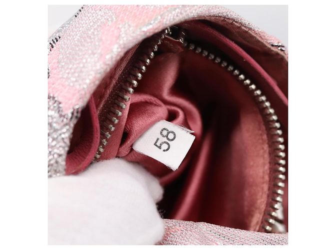 PRADA Brokat-Handtasche Seide Rosa Silber Auth 199363SAM Pink - Ansicht 11