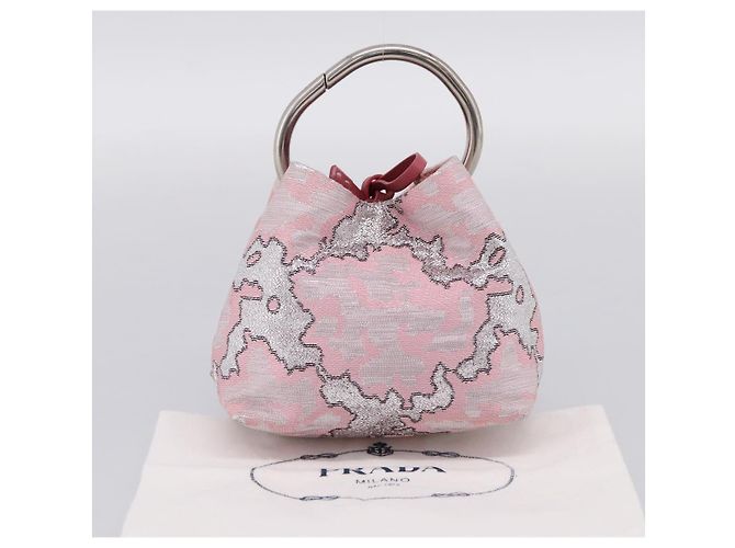 PRADA Brokat-Handtasche Seide Rosa Silber Auth 199363SAM Pink - Ansicht 12