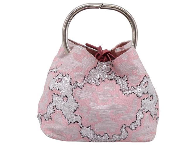 PRADA Brokat-Handtasche Seide Rosa Silber Auth 199363SAM Pink - Ansicht 13