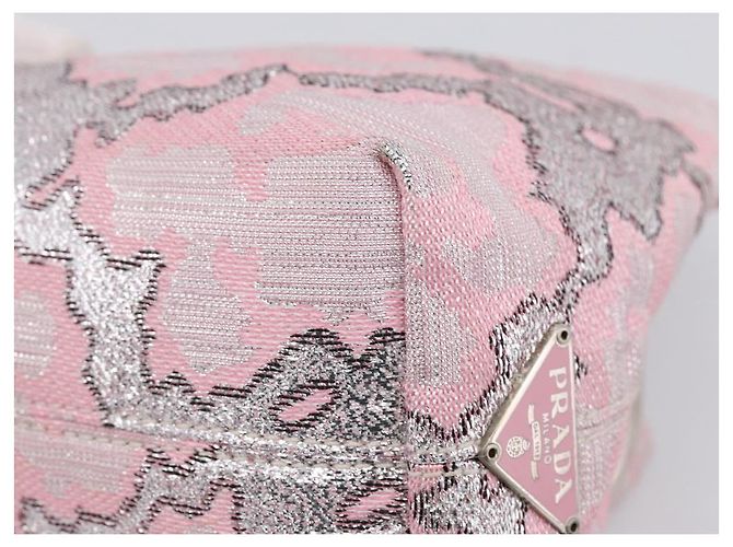PRADA Brokat-Handtasche Seide Rosa Silber Auth 199363SAM Pink - Ansicht 16