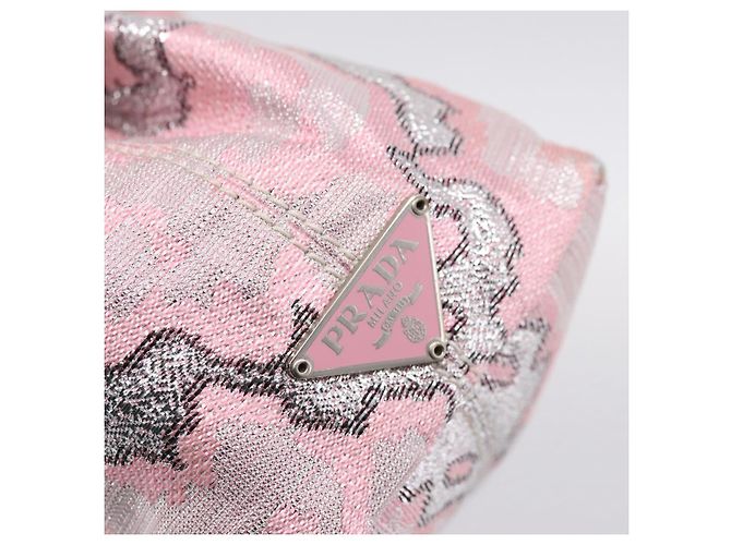 PRADA Brokat-Handtasche Seide Rosa Silber Auth 199363SAM Pink - Ansicht 17