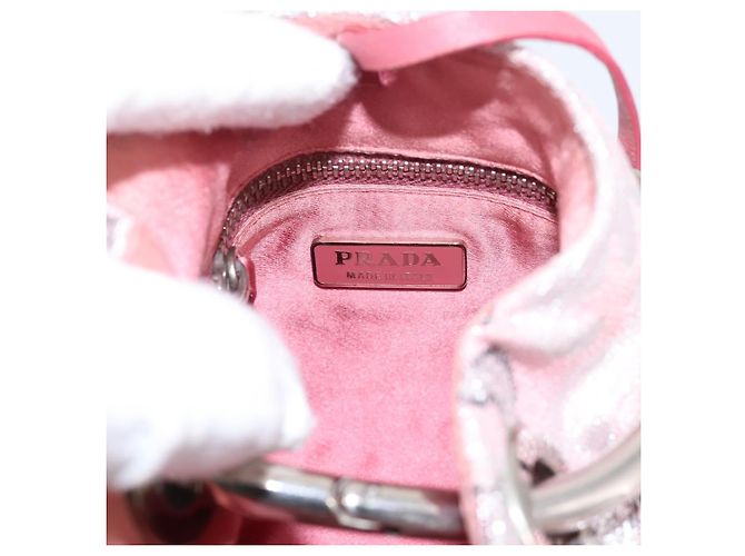 PRADA Brokat-Handtasche Seide Rosa Silber Auth 199363SAM Pink - Ansicht 18