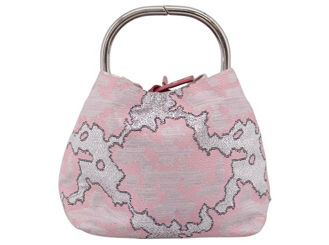 PRADA Brokat-Handtasche Seide Rosa Silber Auth 199363SAM Pink - Ansicht 2