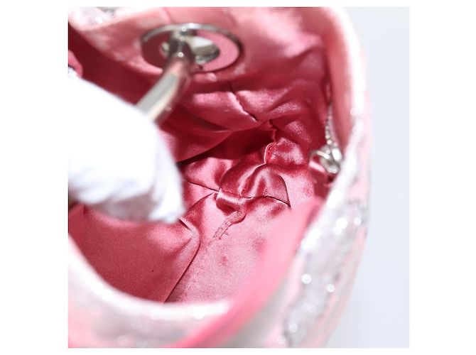PRADA Brokat-Handtasche Seide Rosa Silber Auth 199363SAM Pink - Ansicht 20