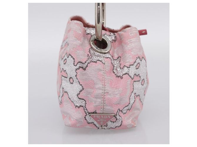 PRADA Brokat-Handtasche Seide Rosa Silber Auth 199363SAM Pink - Ansicht 3