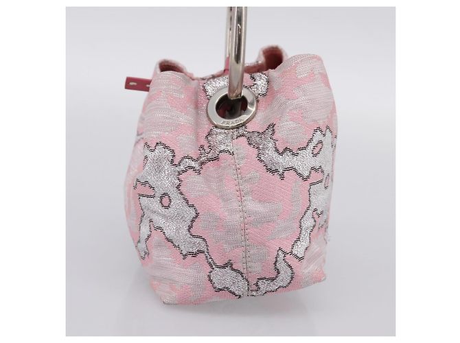 PRADA Brokat-Handtasche Seide Rosa Silber Auth 199363SAM Pink - Ansicht 4