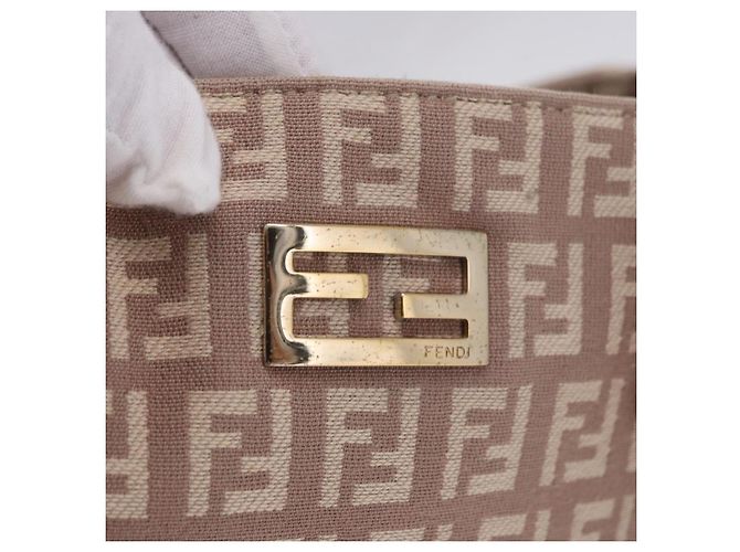 FENDI Zucchino Canvas Tote Bag Beige Gold Auth ka5989A Golden - Ansicht 18