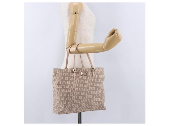 FENDI Zucchino Canvas Tote Bag Beige Gold Auth ka5989A Golden - Ansicht 27