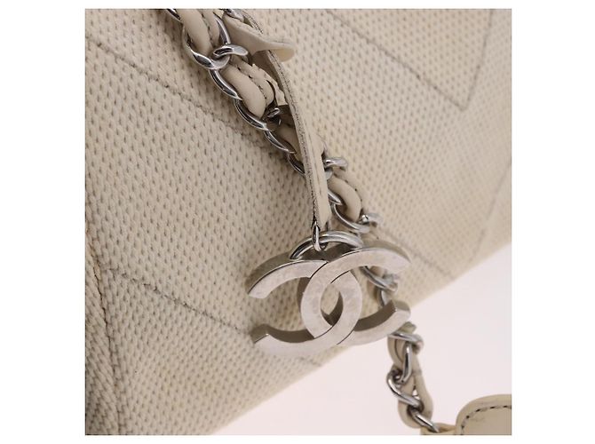 Borsa a catena CHANEL V-Stitch Icon Series Canvas Beige Silver CC Auth 201991A Argento - vista 10